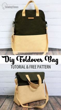 Purse Designs Patterns, Leather Backpack Diy Pattern, Diy Foldover Bag, Free Pattern Bag Sewing, Sewing Canvas Bag, Leather And Fabric Bags, Handbag Tutorial Sewing, Sewing A Backpack, Leather Bag Tutorial Pattern