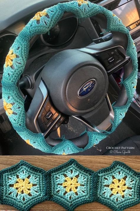 Wildflower Steering Wheel Cover Crochet Pattern Easy Crochet Steering Wheel Cover, Free Crochet Patterns For Steering Wheel Covers, Crochet Car Steering Wheel Cover Pattern, Crochet Car Wheel Cover Free Pattern, Knit Steering Wheel Cover, Wedding Crochet Gifts, Steering Wheel Crochet Pattern, Crochet Car Steering Wheel Cover Free Pattern, Crochet Steering Wheel Covers