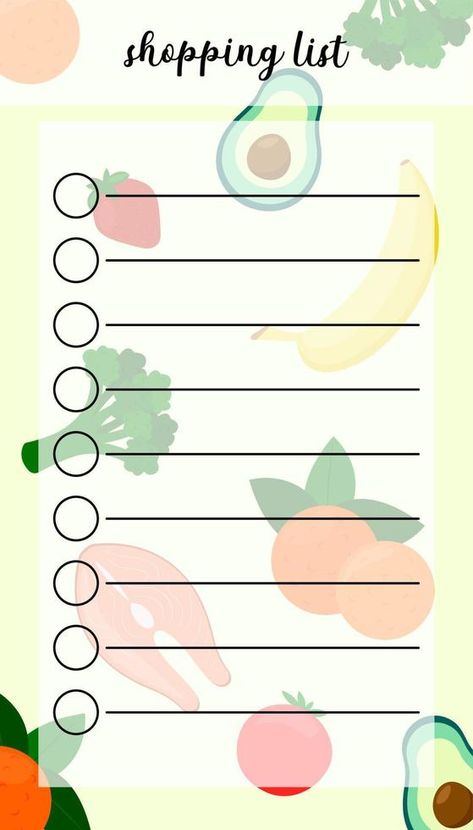 Food shopping list template. Vector colorful printable reminder for food store customer. Blank personal planner of meal purchases Food Printables Free, Shopping List Aesthetic, Food Shopping List Template, Food Chart For Kids, Meal Plan Sheet, Squishy Ideas, Shopping List Template, Meal Planner Printable Free, Food Shopping List