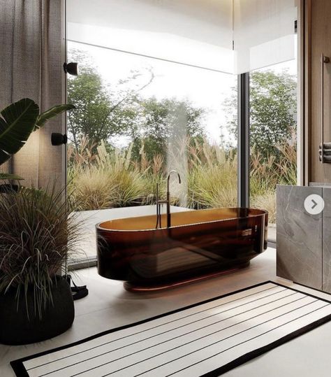 Aesthetic Bathtub, Japanese Bathroom Design, Glass Bathtub, Lux Interior, Large Bathtub, Italian Bathroom, Residential Windows, Powder Room Decor, Bedroom Renovation