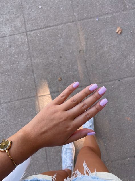 baby pink square nails inspo Pink Purple Short Nails, Short Square Nails For Summer, Light Purple Natural Nails, Trendy Nails Short Square Summer, Light Pink Purple Nails, Light Purple Pink Nails, Bright Light Pink Nails, Light Purple Toe Nails, Square Light Pink Nails