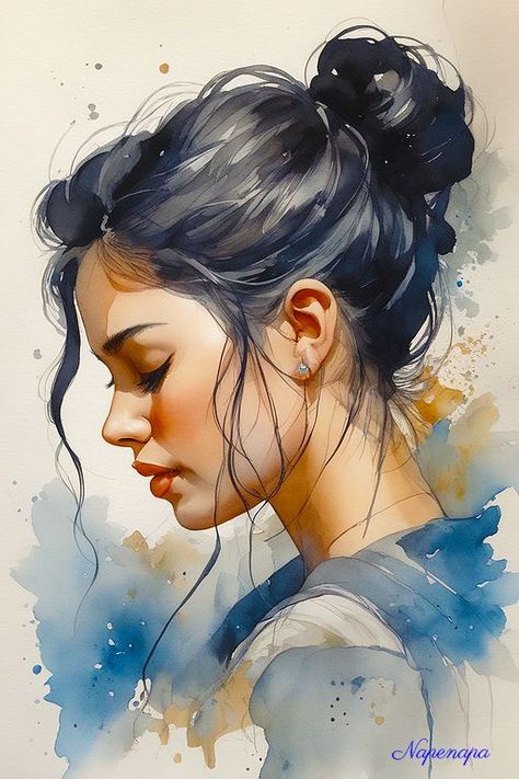 Old Oil Paintings, Watercolor Art Face, Watercolor Paintings Nature, Portraits Art, Digital Portrait Art, Female Art Painting, 수채화 그림, Watercolor Art Lessons, Colorful Portrait