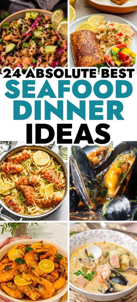 Seafood Dinner Ideas – Craving seafood? These are wildly delicious and healthy seafood dinner ideas to keep your menu fresh and tastebuds happy. From shrimp tacos, seafood boil to salmon rice bowls and classic shrimp scampi, here is something for every choosing and occasion. Seafood dinner party menu, salmon dinner, salmon recipes, shrimp recipes, shrimp dinner recipes, quick seafood dinner, elegant seafood dinner, seafood dinner ideas families. Seafood Dinner For Two, Sunday Fish Dinner Ideas, New Year Seafood Dinner, Quick And Easy Seafood Dinner Recipes, Seafood Date Night Dinner, Sea Food Dinner Ideas, Romantic Seafood Dinner, Seafood Winter Recipes, Shrimp Dinner Ideas Easy