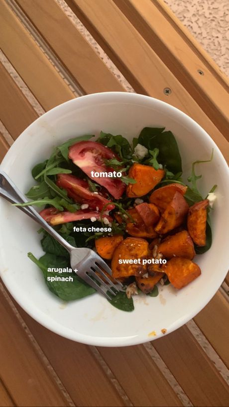 Salad Captions Instagram, Salad Captions, Aesthetic Salad, Sweet Potato Salad, Cold Salad, Salad With Sweet Potato, Potato Recipes, Feta Cheese, Aesthetic Food