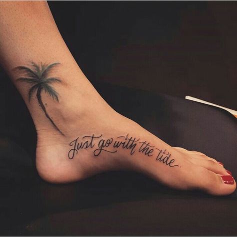 Palm Tree Tattoo Placement Ideas, Beachy Ankle Tattoos, Beach Life Tattoo Ideas, Small Palm Tree Tattoos For Women, Key West Tattoo Ideas, Missy Tattoo, Key West Tattoo, Island Tattoos For Women, Beach Themed Tattoos For Women