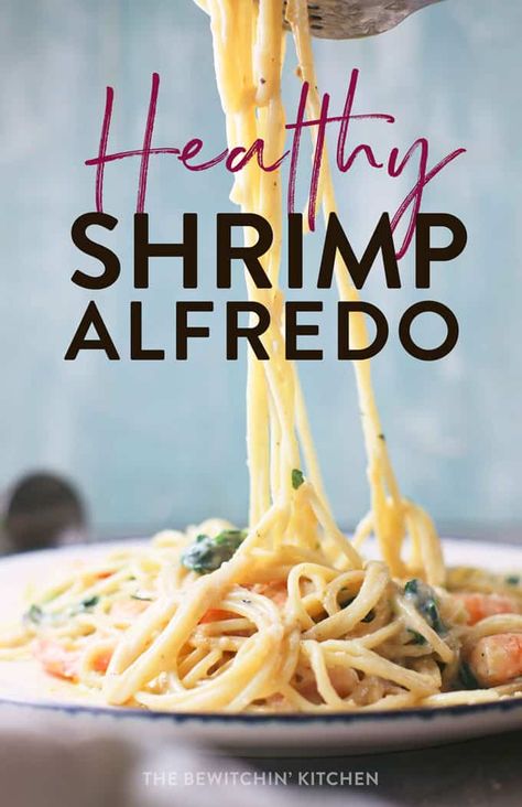 Low Cal Shrimp Pasta, Healthy Shrimp Alfredo, Aesthetic Lunches, Shrimp Alfredo Sauce, Healthy Alfredo Sauce Recipe, Dieting Food, No Heavy Cream, Protein Shake Diet, Tuscan Shrimp