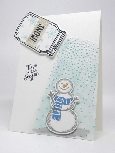 Mason Jar Cards, Snow Place, Snowman Cards, Homemade Christmas Cards, Stampin Up Christmas Cards, Shaker Cards, Christmas Cards To Make, Stamping Up Cards, Cards Christmas