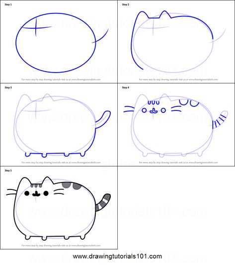 Pusheen Drawing, How To Draw Pusheen, Bunny Drawings, Doodle Art For Beginners, Cat Drawing Tutorial, Soft Pastel Art, Cat Drawings, Drawing Sheet, Chalkboard Designs