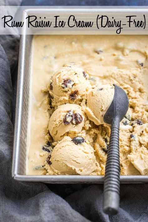 Rum Raisin Ice Cream (Grain-Free, Dairy-Free) Rum Raisin Ice Cream Recipe, Nondairy Desserts, Yonana Recipes, Rum And Raisin Ice Cream, Homemade Rum, Rum Raisin Ice Cream, Non Dairy Ice Cream, Gf Sweets, Easy Ice Cream Recipe