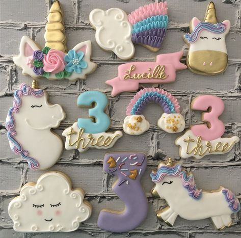 Custom Unicorn Cookies     To see my other work or for more info on how to order, please visit my page or website.    www.facebook.com/busybeecakery    www.busybeecakery.com      Email: malinda@busybeecakery.com Marshmallow Cake, Unicorn Cookies, Number Three, Sweet Cookies, Cute Cookies, Decorated Cookies, So Sweet, Cake Pops, Cookie Decorating