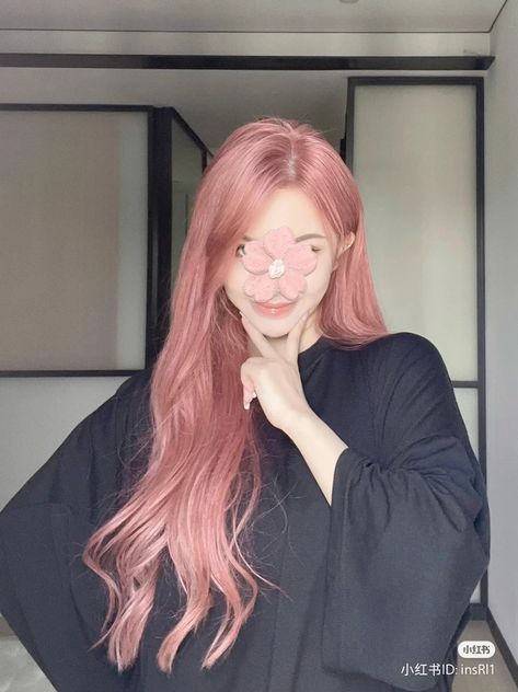 Asian With Pink Hair, Pink Hair For Cool Skin Tone, Light Pink Hair On Tan Skin, Pink Hair Shadow Root, Peach Hair Color Rose Gold, Dust Pink Hair, Cool Tone Pink Hair, Cool Toned Pink Hair, Dirty Pink Hair