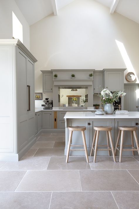 Kitchen tiles. Limestone Flooring Kitchen, Village Interior, Quorn Stone, Stone Kitchen Floor, Dormer House, Inframe Kitchen, Vancouver House, Kitchen Colours, Limestone Tiles