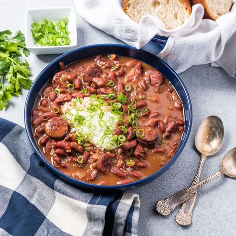 Slow Cooker Red Beans & Rice | Blue Runner Foods Blue Runner Red Beans And Rice Recipe, Blue Runner Red Beans And Rice, Slow Cooker Red Beans, Red Beans Recipe, Red Beans And Rice Recipe, Red Beans Rice, Red Beans N Rice Recipe, Beans In Crockpot, Runners Food