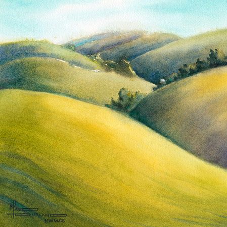 Rolling Hills IV by Maud Durand Drawing Hills Landscape, Hill Watercolor, Rolling Hills Landscape, Hills Painting, Abstract Hills Painting, Rolling Hills Painting, Paintings Landscape, Watercolour Landscape, Watercolor Landscape Paintings