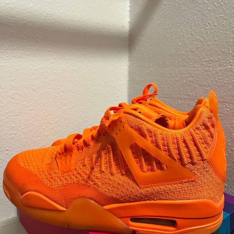 Air Jordan 4s flyknit  “total orange” Orange Jordan 4, Orange Jordans, Orange Jordan, Jordan 4’s, Jordan 4s, Orange Shoes, Orange Aesthetic, Shoe Inspo, Swag Shoes