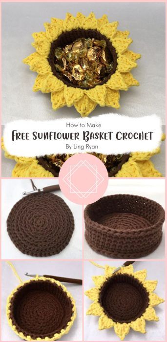 Crochet Basket Patterns, Sunflower Basket, Graph Crochet, Quick Crochet Patterns, Basket Pattern, Crochet Sunflower, Crochet Basket Pattern, Beginner Crochet Projects, Fun Crochet Projects