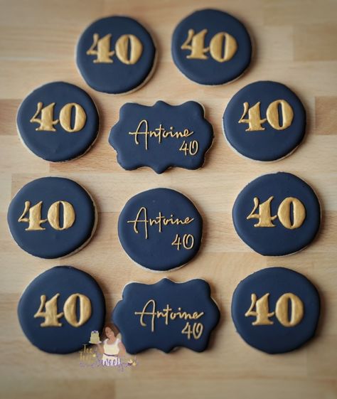 Custom birthday cookies, royal icing, black with 40, black frame with name 70 Cookies Birthday, 40 Cookies Birthday Men, 40th Cookies For Men, 40 Cookies Birthday, 40 Birthday Cookies For Men, Birthday Cookies Men, 70 Birthday Cookies, Man Birthday Cookies, Happy Birthday Cookies For Men