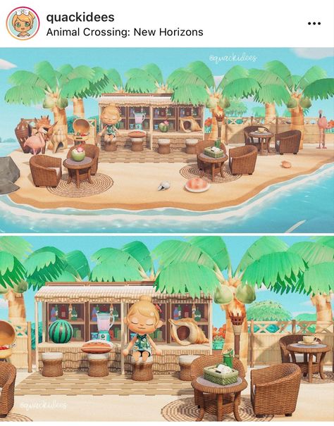 Acnh Tropical Builds, Animal Crossing Tropicore Ideas, Animal Crossing Downtown, Acnh Beachy Island, Animal Crossing Island Inspiration Beach, Beach Animal Crossing Ideas, Acnh Private Beach, Beachy Animal Crossing Island, Acnh Tropical City