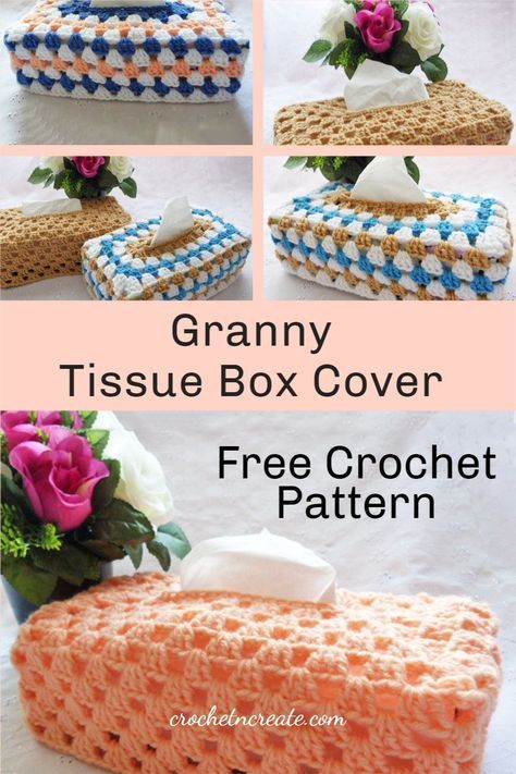 Crochet Granny Tissue Box Cover pattern free crochet pattern on crochetncreate. Crochet Tissue Box Cover Free Pattern, Crochet Boxes, Tissue Box Cover Pattern, Crochet Tissue Box Cover, Geometric Tray, Crochet House, Crochet Box, Decor Crochet, House Deco