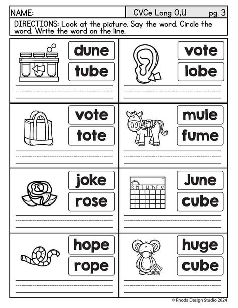 Long O Worksheets, Long U Worksheets: Free CVCe Word Word Long U Worksheets, Long O Worksheets, English First Grade, U Phonics, Home School Worksheets, Long Vowel Worksheets, Digraphs Worksheets, Phonics Worksheets Free, Silent E