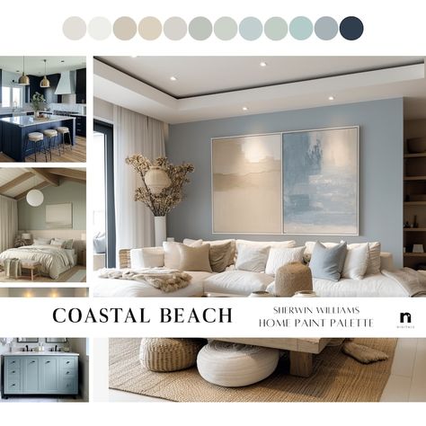 Sherwin Williams Coastal Beach Home Paint Scheme, Whole House Color Palette, Home Renovation Paint Color Palette, Beach House Colors - Etsy Sherwin Williams Coastal, Whole House Color Palette, Color Palette Home, House Color Palette, Beach Color Palettes, Beach House Colors, Home Paint Color, Home Paint, Beach House Interior Design