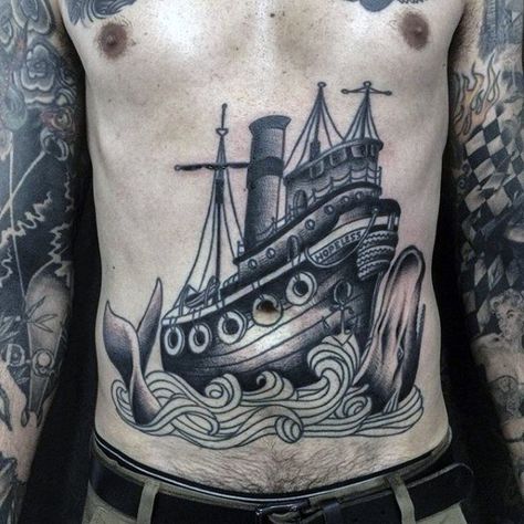 Tattoos Arm Mann, Traditional Ship Tattoo, Abdomen Tattoo, Boat Tattoo, Tattoo Trend, Traditional Tattoo Sleeve, Nautical Tattoo, Old School Tattoo Designs, Ship Tattoo