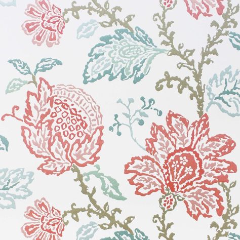 Coromandel Wallpaper in Ivory, Pink, and Aqua by Nina Campbell for Osb – BURKE DECOR Nina Campbell Wallpaper, Powder Room Makeover, Aqua Wallpaper, Nina Campbell, Iconic Wallpaper, Drops Patterns, Wallpaper Direct, Made To Measure Curtains, Cole And Son