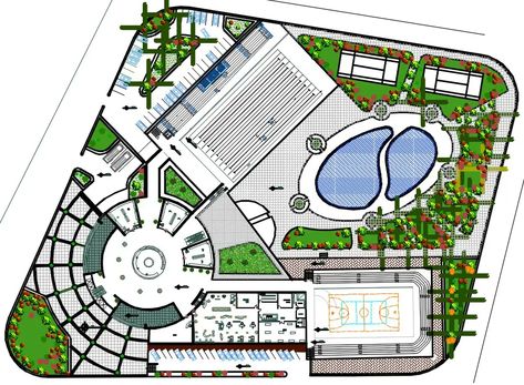 #cadbull #autocad #architecture #sportsclub #masterplan #caddrawing  #sportsground #landscapingdesign #clubhouse Multipurpose Hall Plan Layout, House Master Plan, Building Plan Drawing, House Plan Drawing, Office Building Plans, Resort Design Plan, Villa Exterior Design, Clubhouse Design, Hotel Floor Plan