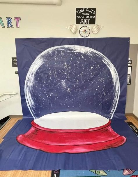 Christmas School Decor Ideas, Snowglobe Photo Booth, Snowglobe Bulletin Board, Winter School Dance, Winter Vbs, School Dance Themes, Halloween Chandelier, Snowglobe Christmas, Winter Baby Shower Themes