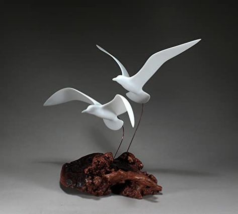 Amazon.com: Seagull Duo Sculpture by John Perry 16in High Statue Decor on Burl: Handmade Flight Sculpture, Jonathan Livingston Seagull, Statue Decor, Sculptures Céramiques, Bird Statues, Book Stamp, White Doves, Bisque Porcelain, Burled Wood