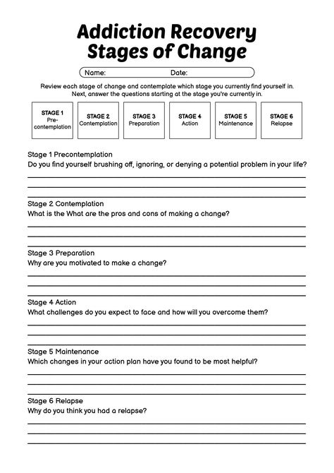 12 Step Worksheets, Change Worksheet, Stages Of Change, Counseling Techniques, Counseling Worksheets, Organizing Time Management, Motivational Interviewing, English Worksheet, In Denial