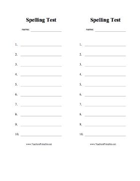 Spelling Sheets Free Printable, Blank Spelling Worksheets Free Printable, Spelling Test Practice Ideas, Spelling Test Template Free Printable, Spelling Test Template 10 Words, Spelling Test For 1st Grade, Spelling List Template, Spelling Test Paper, Spelling Test Template