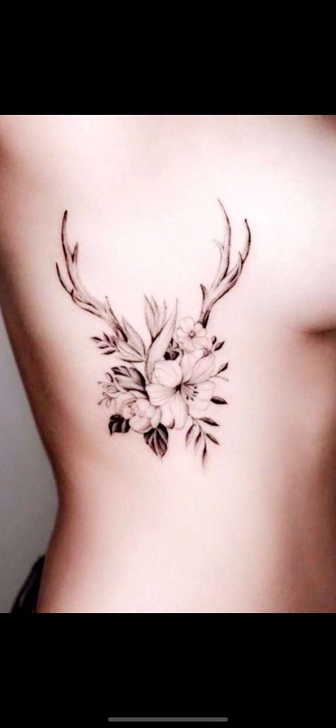 Feminine Elk Tattoo, Hunter Tattoo Ideas For Women, Small Antler Tattoos For Women, Feminine Antler Tattoo, Small Elk Tattoo, Antlers With Flowers Tattoo, Elk Tattoo Feminine, Elk Skull Drawing, Deer Tattoos For Women Beautiful