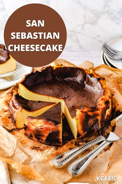 This San Sebastian Cheesecake, or basque burnt cheesecake, breaks all the rules of a baked cheesecake. It's deliciously perfect in all its imperfections! Burnt Basque Cheesecake Photography, Bisque Burnt Cheesecake, San Sebastian Cheesecake Photography, Sebastian Cheesecake Recipe, Cheesecake Basque, Cheesecake Photography, San Sebastian Cheesecake, Basque Burnt Cheesecake, Burnt Cheesecake