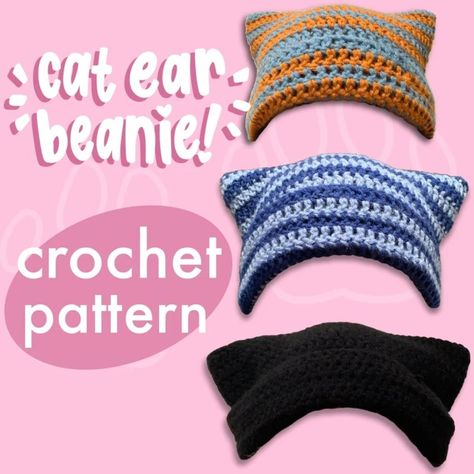 Crochet Hats Cat Ears, Crochet Cat Ear Hat Tutorial, Knitted Cat Beanie Pattern, Cat Ear Hats Crochet, Cat Beany Crochet, Sims 4 Cat Beanie Cc, Cat Ears Beanie Crochet Pattern, Cat Ears Hat Crochet Pattern, Cat Ear Beanie Crochet Tutorial