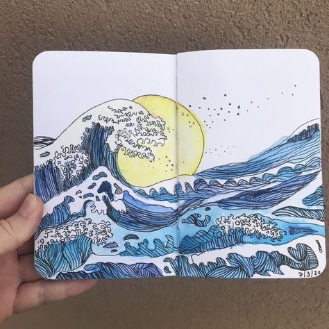 Waves Aesthetic Drawing, Great Wave Drawing, Beach Waves Drawing, Sea Waves Drawing, Ocean Waves Drawing, Wave Sketch, Drawing Waves, Ocean Wave Drawing, Waves Sketch