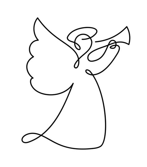 Nativity Drawing Simple, Angel Sketch Simple, Simple Angel Drawing, Angel Line Drawing, Angel Outline, Angel With Trumpet, Angels Design, Jar Decorations, Outline Images