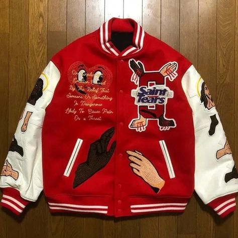 Buy it now on our website!! Fleece Bra, Jesus Embroidery, Street Hip Hop Style, Vintage Varsity Jacket, Couple Jacket, Personalized Jacket, Trendy Mens Fashion, Designer Jacket, Varsity Jacket Men