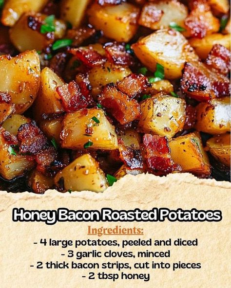 kitchen recipes | 🍯 Honey Bacon Roasted Potatoes | Facebook Honey Bacon Roasted Potatoes, Thick Bacon, Honey Bacon, Thick Cut Bacon, Superfood Smoothie, Potato Dishes, Roasted Potatoes, Kitchen Recipes, Air Fryer Recipes