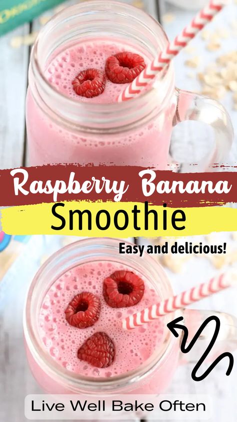 Raspberry Smoothie Recipes Healthy, Banana Raspberry Smoothie, Rasberry Recipes, Almond Milk Smoothie Recipes, Raspberry Smoothie Recipes, Live Well Bake Often, Banana Oatmeal Smoothie, Raspberry Banana, Perfect Healthy Breakfast