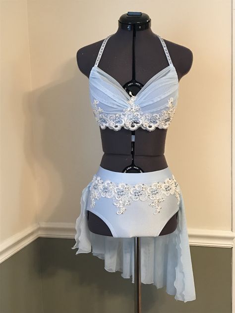 Pants Dance Costume, Dance Comp Outfit Ideas, Dance Costumes Dance Moms, Dance Costumes Custom, Simple Dance Costumes, Dance Costumes Aesthetic, Custom Lyrical Costume, Light Blue Dance Costume, Custom Dance Costumes Contemporary