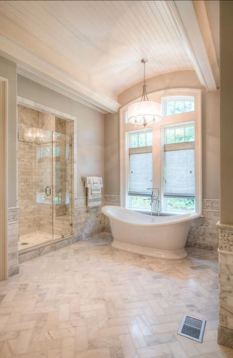 Beautiful Master Bathrooms, Marble Tile Bathroom, French Country Bathroom, Large Bathroom, Great Bathrooms, Country Bathroom, Trendy Bathroom, Bathroom Floor Tiles, Bath Room