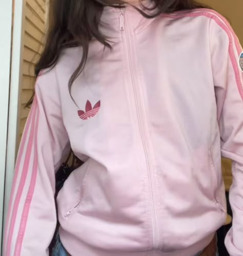 Pink Adidas Jacket Outfit, Pink Adidas Outfit Aesthetic, Adidas Aesthetic Outfit, Adidas Outfit Aesthetic, Cute Pink Outerwear For Streetwear, Pink Adidas Winter Outerwear, Pink Adidas Outfit, Pink Adidas Jacket, Adidas Jacket Outfit