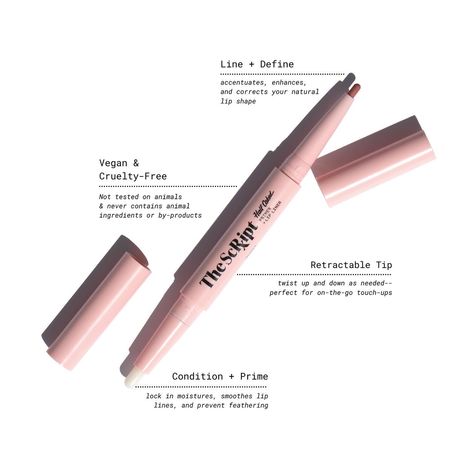 The Script Primer + Lip Liner is our two-step system for achieving a waterproof lip combo!  Step 1: Primer- Amplifies the longevity of your lip products while minimizing smudging and feathering, ensuring a smooth application and extended wear. Step 2: Lip Liner- Accentuate and enhance your lips with our long-lasting, retractable lip liner pencil. Smoothly lines, defines, and fills your lips with precision without the need to sharpen! Lip Shapes, Smooth Lips, The Script, How To Line Lips, Natural Lips, Long Lasting, Lip Liner, Moisturizer, Conditioner