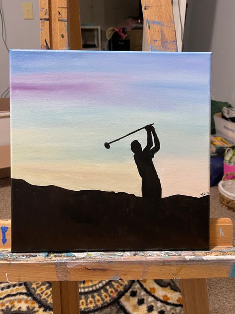 Easy Painting Ideas On Canvas For Men, Paintings For Grandpa Canvas, Golf Painting Canvas, Golf Course Painting Easy, Manly Painting Ideas, Manly Painting, Baseball Painting Ideas, Golf Painting Ideas, Painting Ideas On Canvas For Men