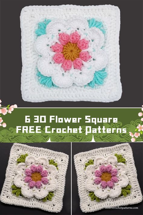 6 3D Flower Square Crochet Patterns - FREE - iGOODideas.com Flower Granny Square Pattern Free, Flower Square Crochet, Pokeball Crochet Pattern, Crochet Flower Granny Square Pattern, Granny Square Pattern Free, Crochet Flower Squares, Crocheted Squares, Flower Granny Square, Crochet Penguin