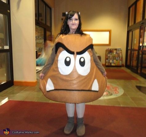 Bonnie: I am wearing a goomba costume that I made out of foam, felt and hot glue. Every year I see people dressed as Mario, Luigi and Princess Peach but never... Goomba Costume, Mario Goomba, Halloween Cubicle, Mario Halloween Costumes, Medusa Halloween Costume, Super Mario Bros Birthday Party, Mario Costume, Super Mario Bros Party, Pregnant Halloween Costumes