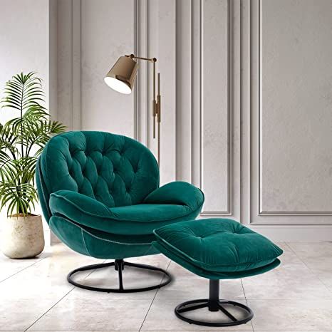 Green Accent Chair, Armchair With Ottoman, Chair With Ottoman, Chair And Ottoman Set, Velvet Accent Chair, Swivel Accent Chair, Mid Century Modern Chair, Ottoman Set, Leisure Chair