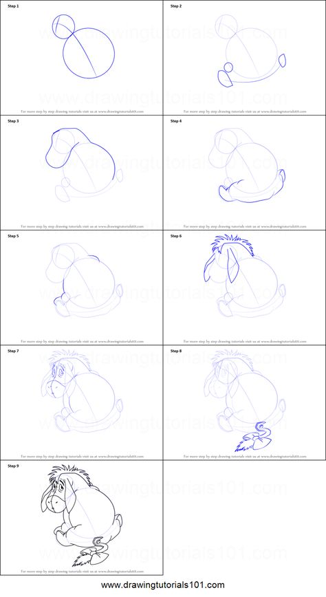 How To Draw Eeyore, Eeyore Easy Drawing, How To Draw Eeyore Step By Step, How To Draw Winnie The Pooh Characters, Winnie The Pooh Drawing Step By Step, Pooh Bear Drawing Easy, Eeyore Drawing Easy Step By Step, How To Draw Disney Characters Step By Step Easy, Eeyore Drawing Easy