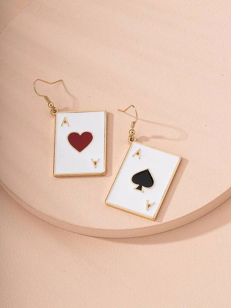 Playing Card Drop Earrings | SHEIN USA Weird Jewelry, Large Statement Earrings, Funky Earrings, نظارات شمسية, Funky Jewelry, Girly Jewelry, Playing Card, Fun Earrings, Ear Jewelry